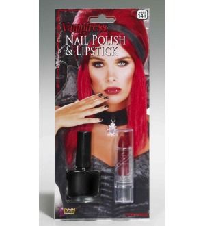 Vampiress Black Nail Polish & Lipstick Costume Makeup set *New*  