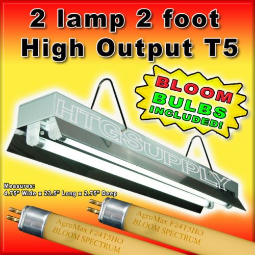 T5 HO 2 ft two lamp GROW LIGHT w BULBS BLOOM 3000K 24  