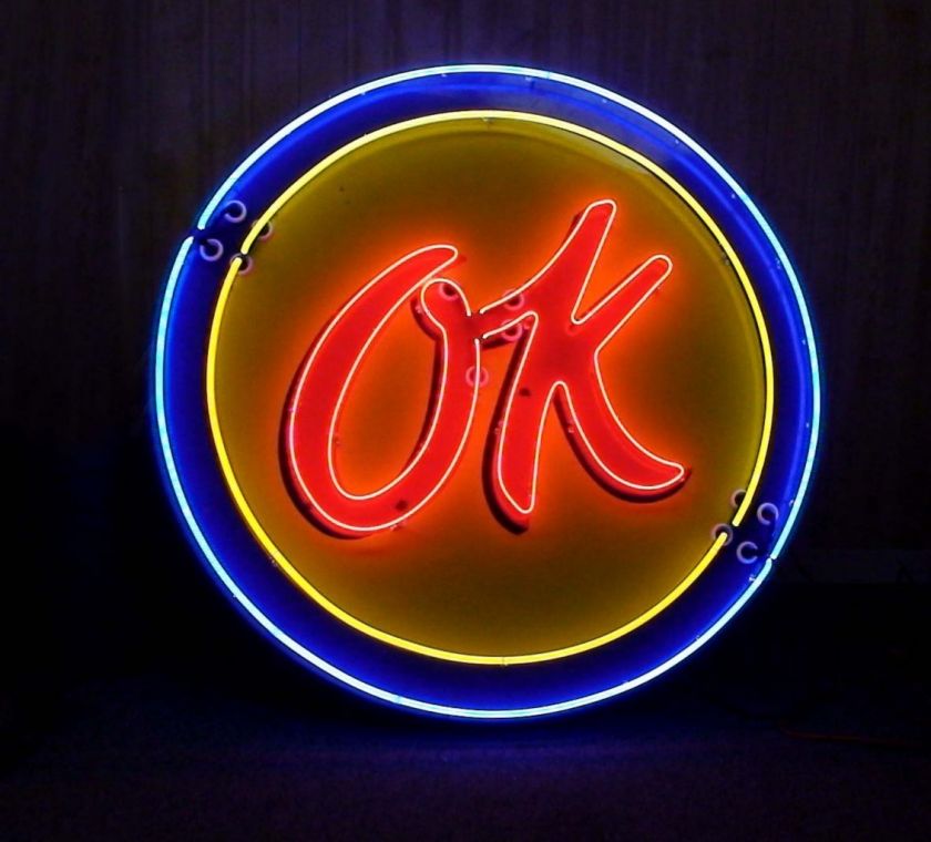 1950s OK Chevrolet Used Cars porcelain neon sign 60 clock shape 