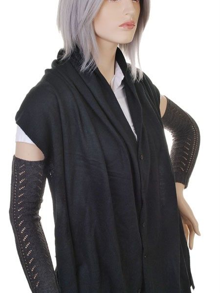 KH1801 Black Cotton Long Dual Use Shawl Wrap Scarf  