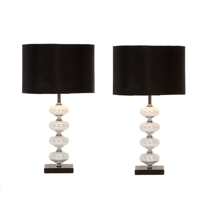 Urban Chic Black & White Table Lamp 2 Piece Set with Hidden Lotus 