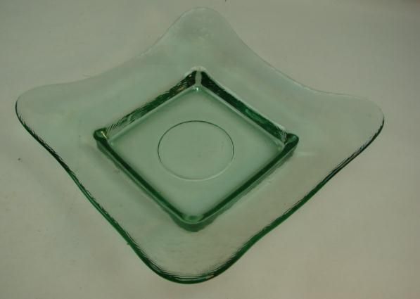 Don Drumm Studio Art Glass Dish Tray Clear Aqua Marine  