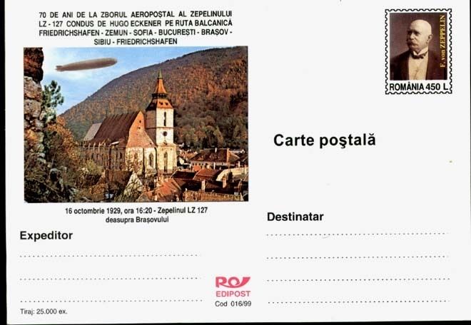 70 ANNIV FLIGHT ZEPPELIN LZ 127;3 POSTCARDS ROMANIA  