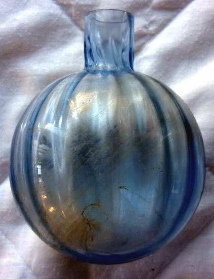 ANTIQUE BLUE GLASS FIRE GRENADE EXTINGUISHER ROUND BOTTLE ORB  