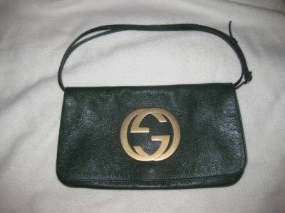 RARE** VINTAGE GUCCI GREEN LEATHER GG BLONDIE LOGO CLUTCH BAG PURSE 