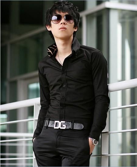 mens long sleeve shirt satin design under collar and sleeve slim fit