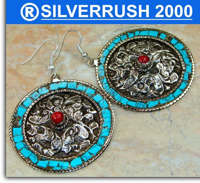 TURQUOISE .925 SILVER EARRINGS,SILVERRUSH2000;240  