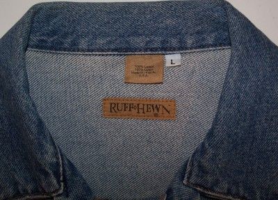 MENS LARGE RUFF HEWN HEAVY DENIM JEAN JACKET  