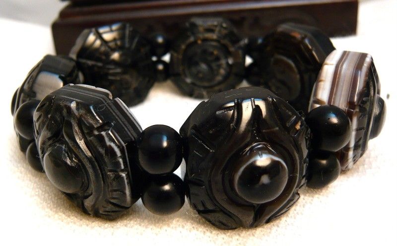 Energy Tibetan Bagua Ritual Dzi Bead Bracelet Carving  