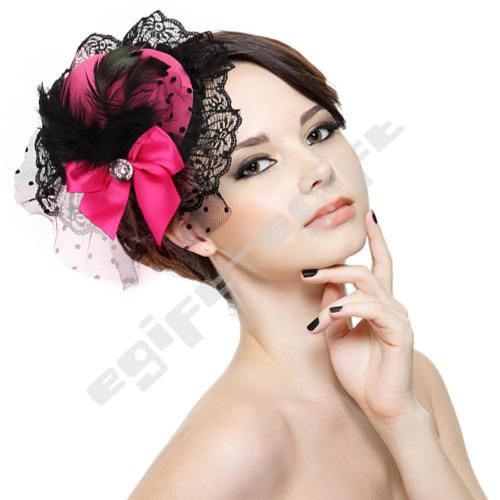   Crystal Hair Clip Pink Mini Top Hat Fascinator Burlesque Punk  