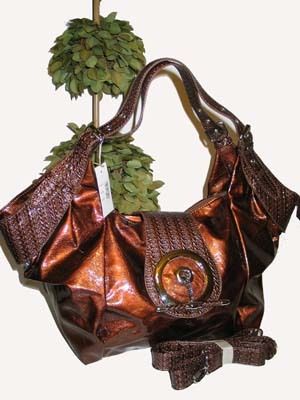 FAUX PATENT LEATHER OVERSIZED HOBO BAG PURSE~BRONZE  