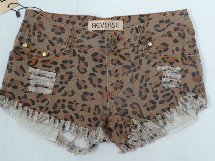 Reverse Womens Cheeky Leopard Print Stretch Denim Shorts**BNWT**50% 