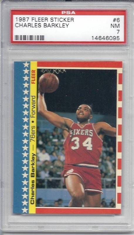 1987 Fleer Sticker, #6 Charles Barkley, 76ers, PSA 7 NM  