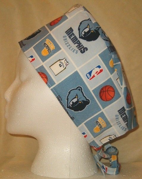 SURGICAL SCRUB HAT CAP MADE W MEMPHIS GRIZZLIES FABRIC  