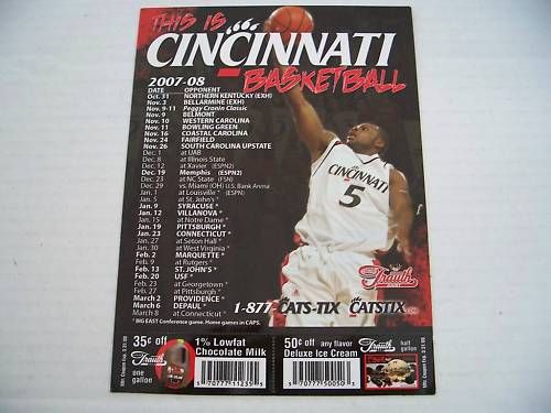 2007 08 Cincinnati Bear Cats Basketball Magnet Schedule  