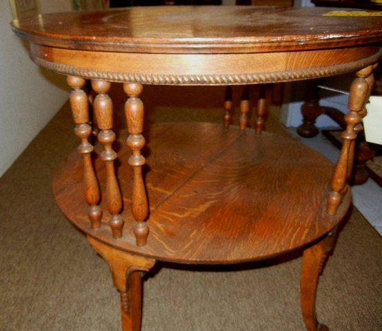 TIER LARGE ROUND ANTIQUE OAK PARLOR TABLE  