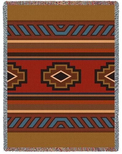 CHIMAYO SOUTHWEST TAPESTRY THROW BLANKET AFGHAN, NAVAJO PUEBLO INDIAN 