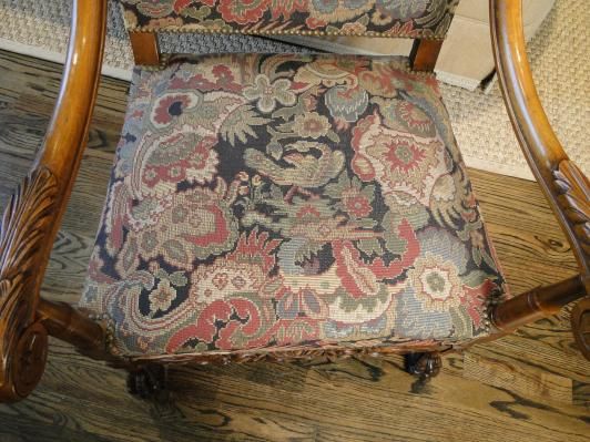   King Arm Chair Needlepoint~Carved Throne~ Handsome~Master Chair  