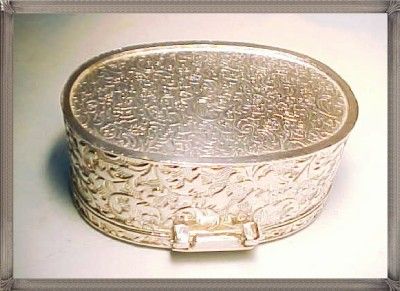 Ornate Silver Plate Velvet Lined Trinket Box  