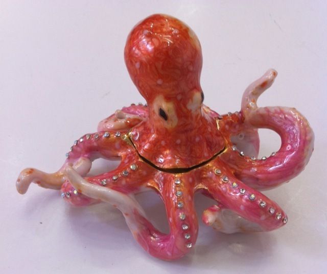 BEJEWELED OCTOPUS STATUE FIGURINE TRINKET JEWELRY BOX  