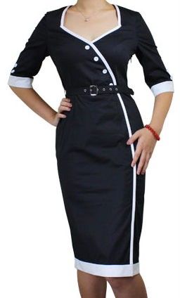 Buttoned Pin Up Dress Navy or Black Rockabilly 50s New  