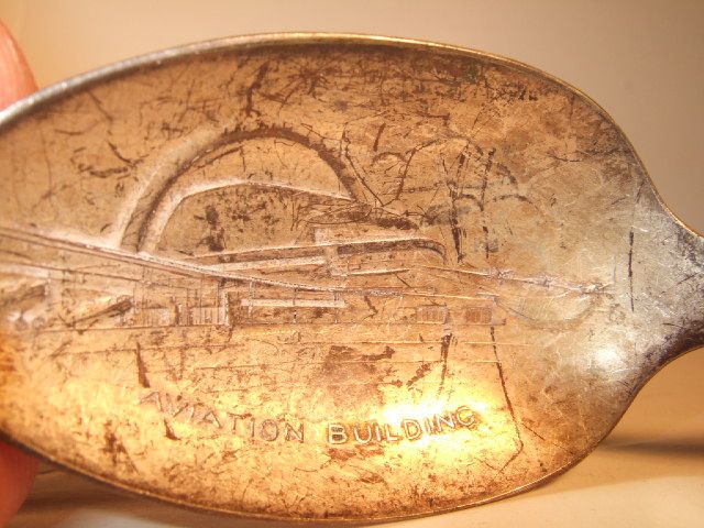 Silver New York 1939 Worlds Fair AVIATION Bldg Spoon #3  