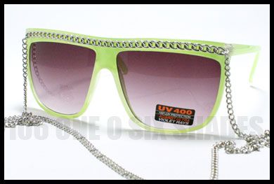 Celebrity Silver CHAIN Sunglasses Lady Flat Top BLACK  