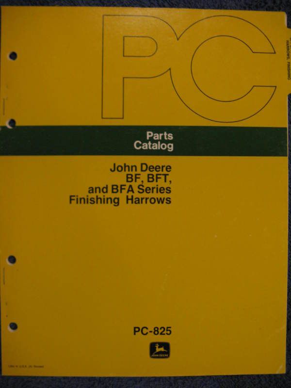 John Deere BF BFT BFA Finishing Harrow Parts Catalog Manual  