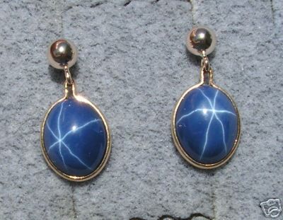 10X8MM LINDE BLUE STAR SAPPHIRE CREATED GF EARRINGS  