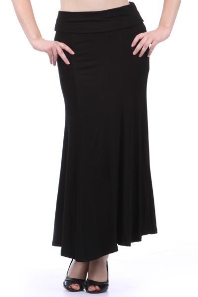 NEW WOMEN PLUS SIZE BLACK MAXI SKIRT Full Length Long Super Slimming 