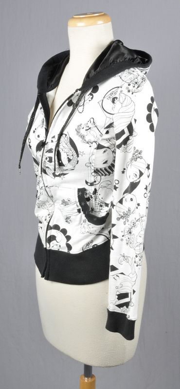 HEATHERETTE Black White Bohemian Mermaid Hoodie Zip Jacket XS Cute 