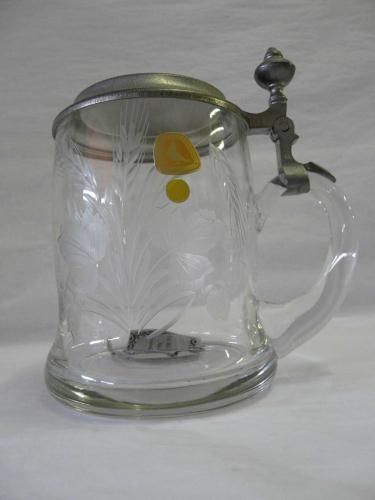 VOHENSTRAUSS ALFRED TAUBE ETCHED GLASS LIDDED STEIN X21  