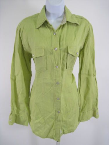 TASHA POLIZZI Green Linen Button Down Shirt Top Sz S  