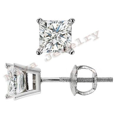 60 Ct. PRINCESS CUT DIAMOND STUD PAIR EARRINGS GIFT  