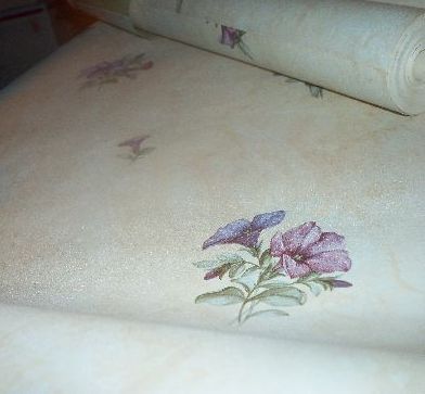 313 7 ROLLS STUDIO DESIGN WALLPAPER TAN BLUE/PURPLE FLOWER  