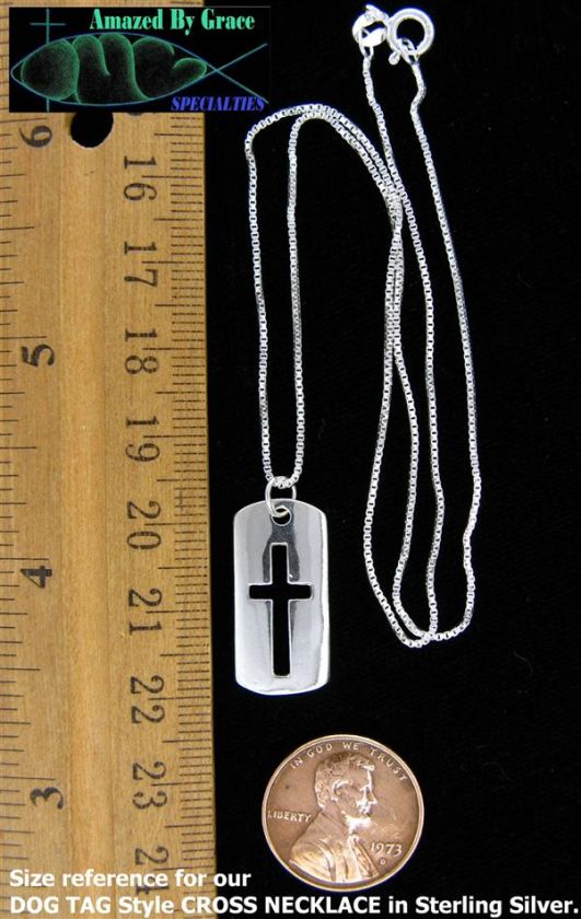 Sterling Silver Dog Tag Style Open Cross Necklace  