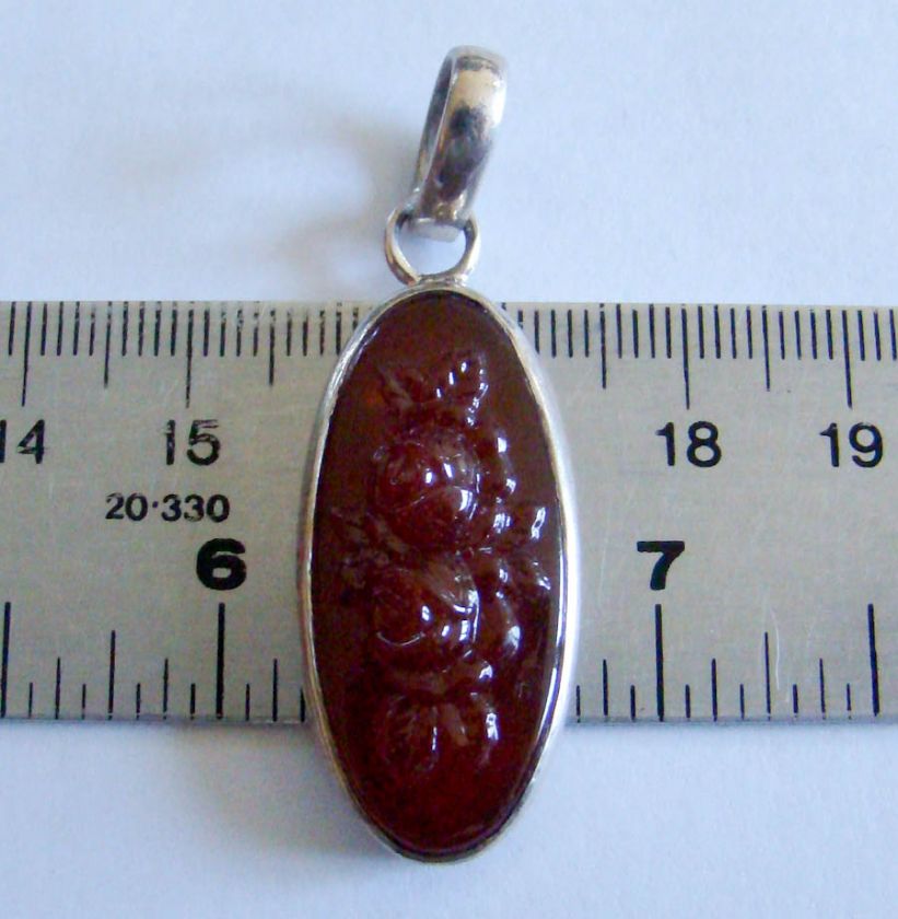 Sterling silver Red Carnelian Rose Pendant 925  