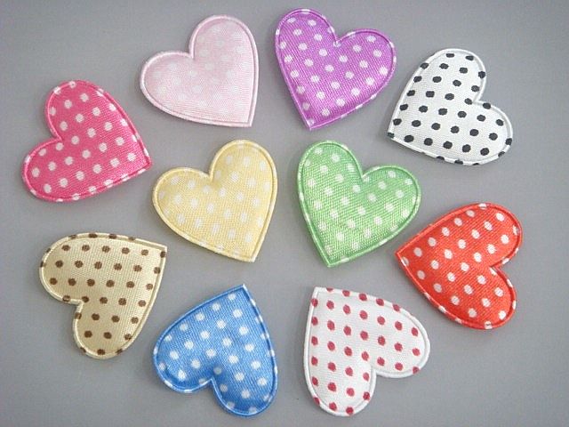 100 pcs Padded Polka Dot Heart Appliques 10 Color A68  