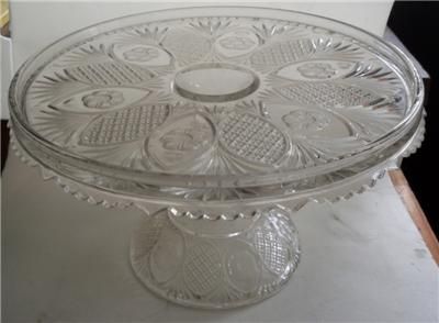 EAPG Flint glass CAKE STAND Sunk Daisy Skirted PLATE  