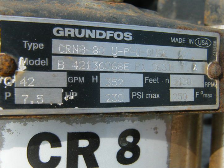 Grundfos CR8  80 U P G BUBE Vertical In Line SS PUMP  