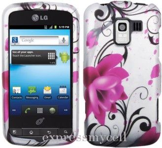   On PURPLE TULIP Hard Case Cover 4 Straight Talk NET 10 LG OPTIMUS Q