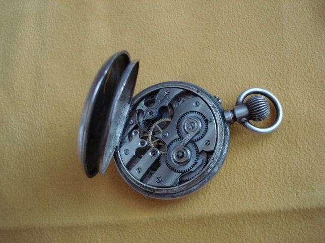 ANTIQUE SILVER ANKRE ENCRUST CASE SWISS PORCELAIN DIAL cir. 1860 70 