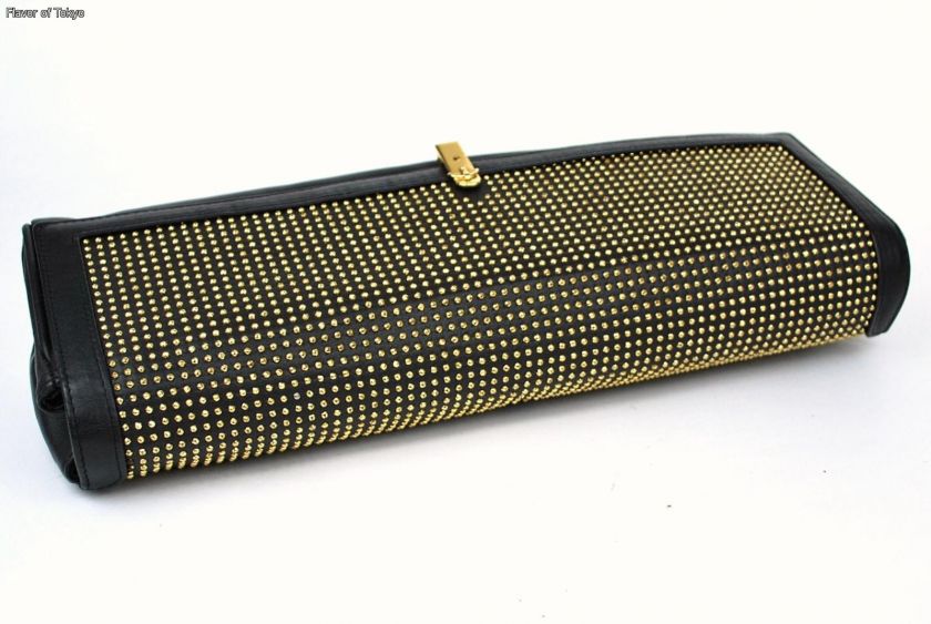 ROBERTA DI CAMERINO Blk Leather Clutch Bag w/Gold Studs  