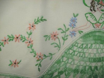 Antique VTG Southern Belle HAND EMBROIDERED PILLOW CASE SET Shabby 