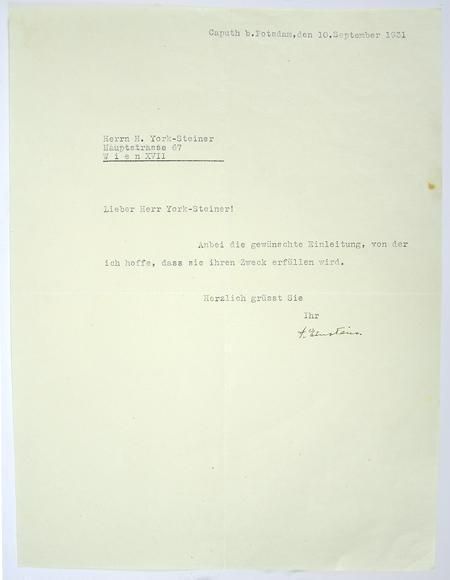 Einstein Letter Signed to a Founder of Zionism  