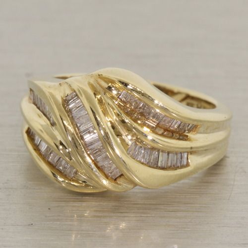   Vintage Baguette Diamond Solid 10K Yellow Gold Fashion Band  