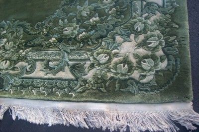 Rare Chinese Hand Made Oriental Green Floral Sculpted Rug Carpet 9 x 