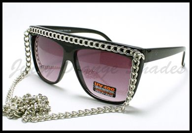 LADY CELEBRITY FLAT TOP GOLD CHAIN Sunglasses BLACK  