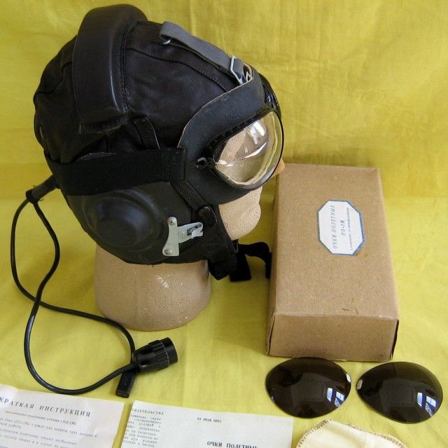 1988 Original Soviet AF Pilot Genuine Leather Helmet+PO1M Goggles Set 