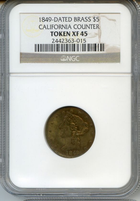 1849 California Gold Miner $5 Counter / NGC Cert / Beautiful Golden 